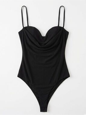 Zara Black Draped Bust Bodysuit with Spaghetti Straps
